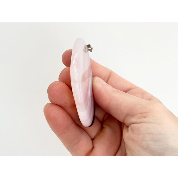 Apricot Polished Banded Agate Crystal Free-Form Sterling Silver Vintage Pendant - Picture 6 of 12